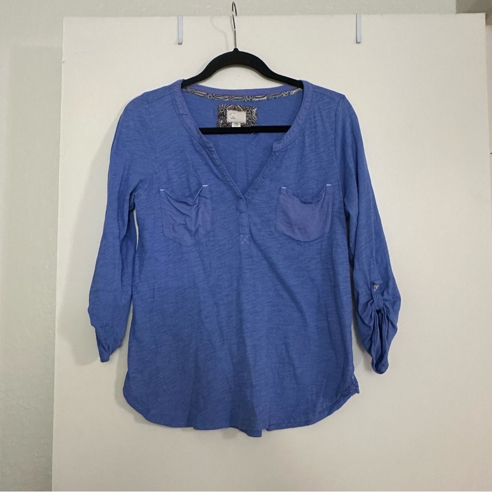 Anthropologie | Postmark Periwinkle Blue Selby Henley Top Paisley Lace Detail